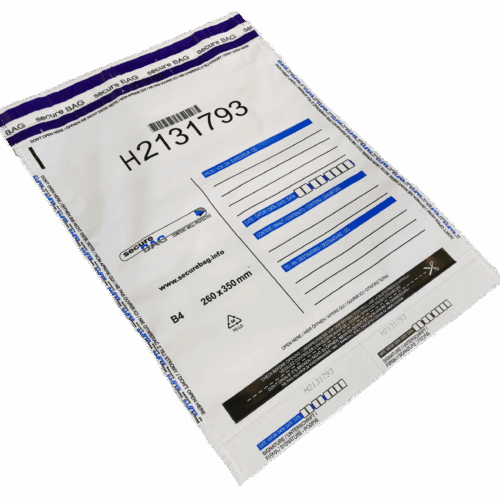 Sikkerhedspose - Hvid -255x340+2x25mm kvitteringsdel - SCS402-488